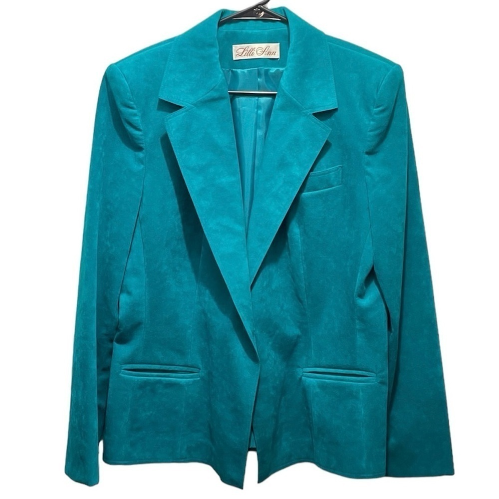 Lilli Ann Vintage 1980s Ultra Suede Teal Blazer